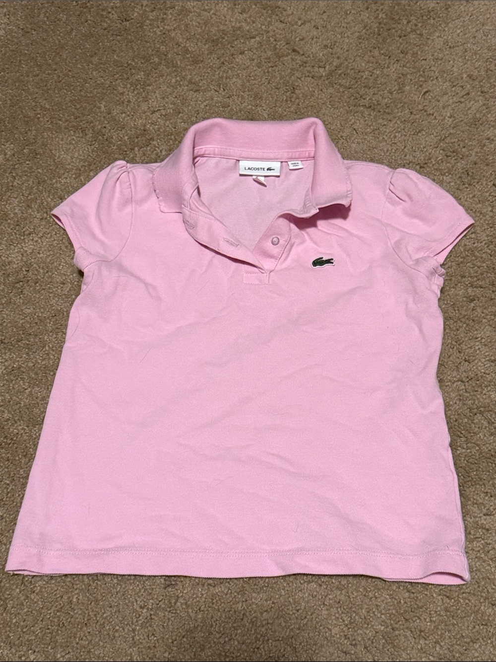 Lacoste Pink Girls Polo Shirt with Scalloped Collar